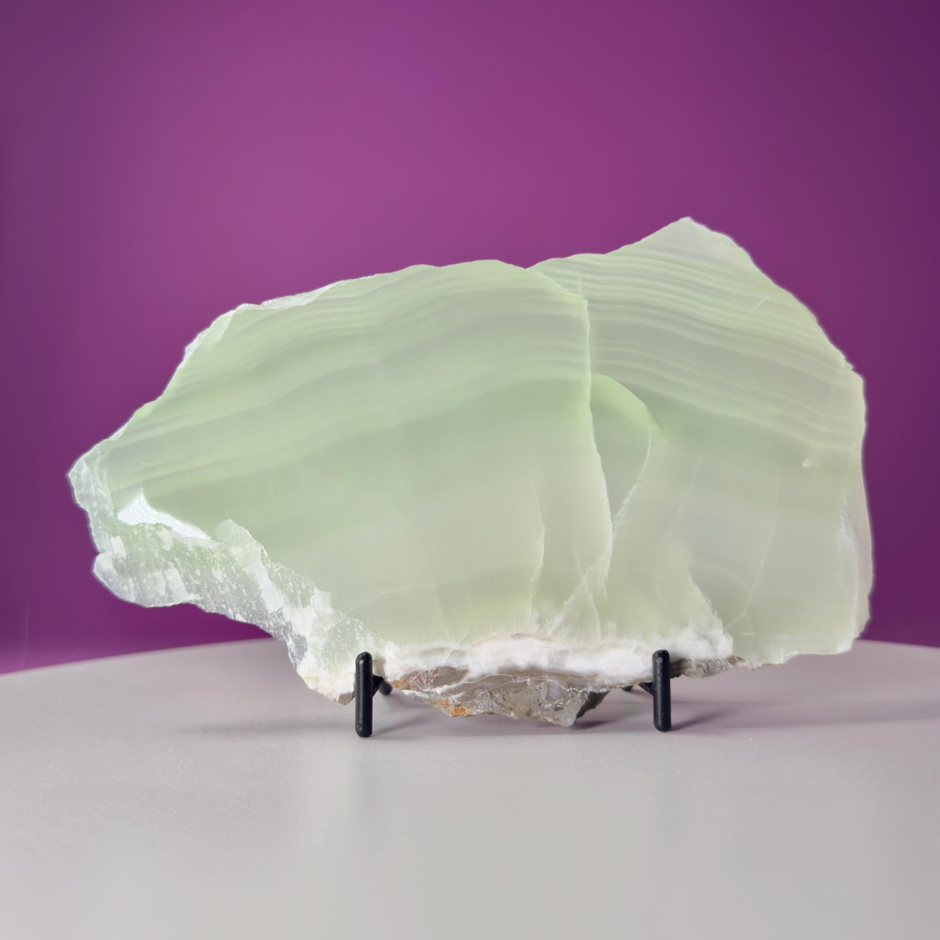 Green Calcite Slab (Mexico) (Includes Black Metal Stand)-UV Reactive