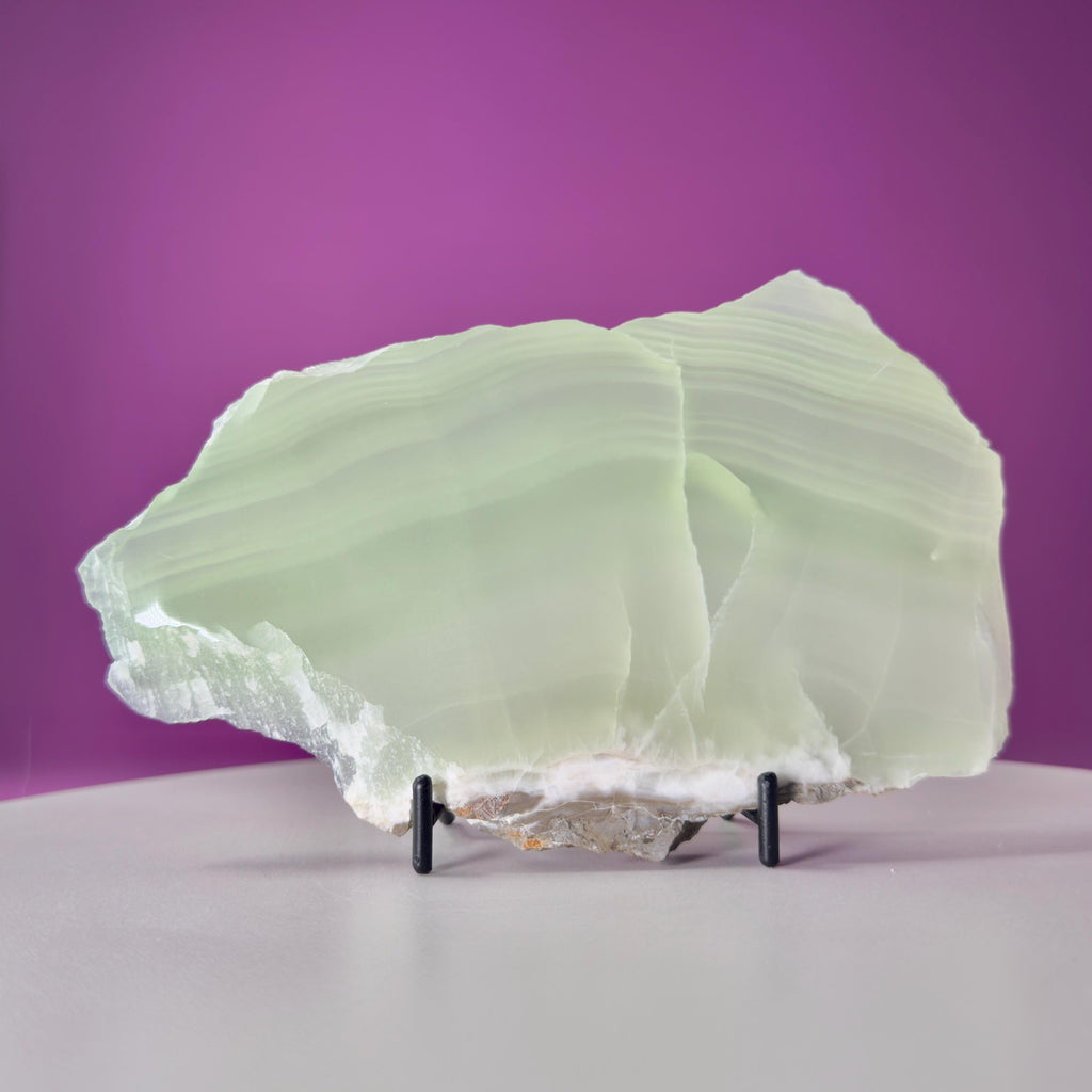 Green Calcite Slab (Mexico) (Includes Black Metal Stand)-UV Reactive
