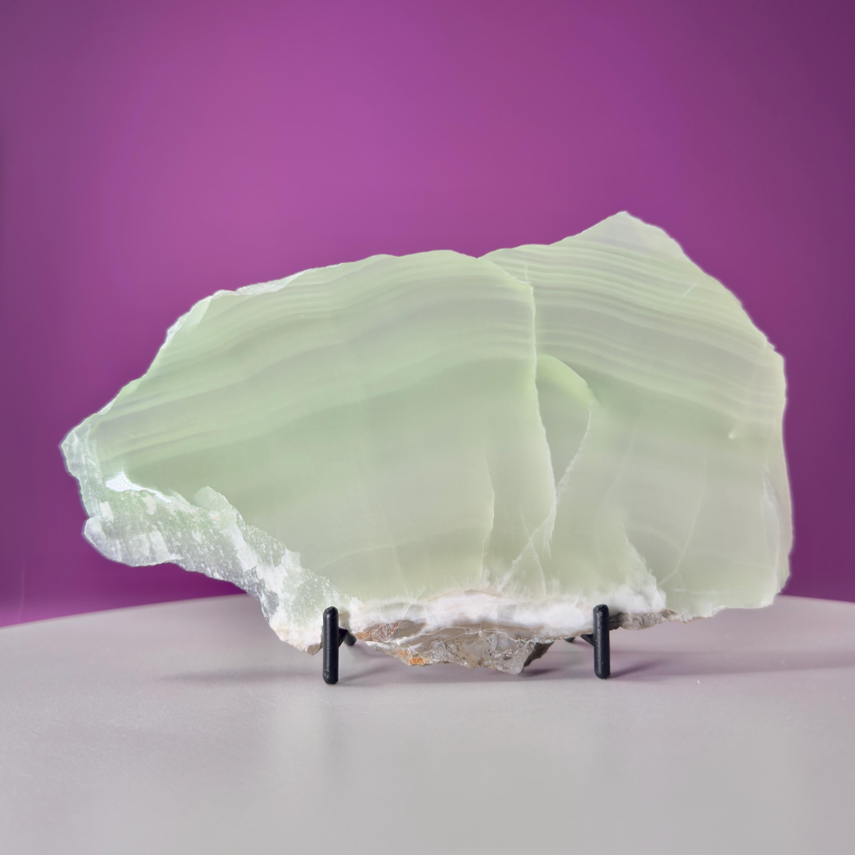 Green Calcite Slab (Mexico) (Includes Black Metal Stand)-UV Reactive