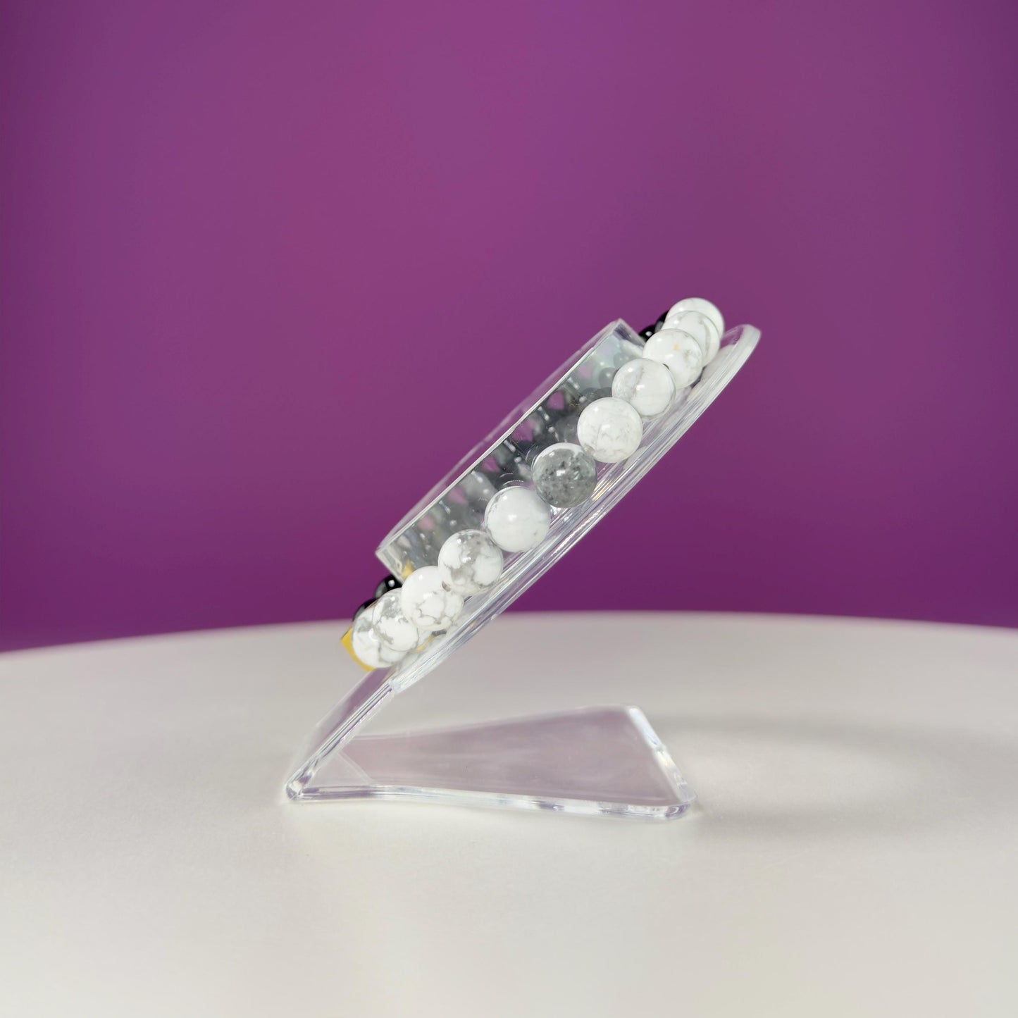 Howlite and Black Obsidian Bracelet with Yin Yang Symbol-8 Millimeters