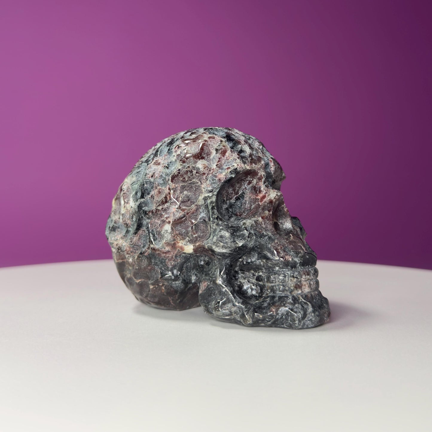 Garnet and Black Tourmaline Carved Skull, Protective Crystal Gift, Metaphysical Decor