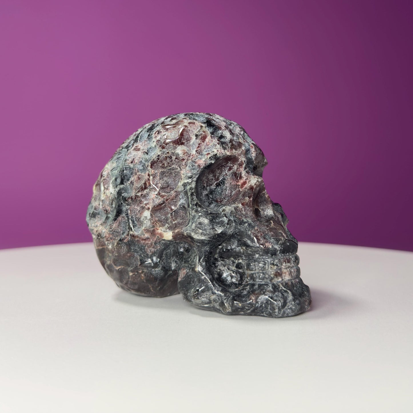 Garnet and Black Tourmaline Carved Skull, Protective Crystal Gift, Metaphysical Decor