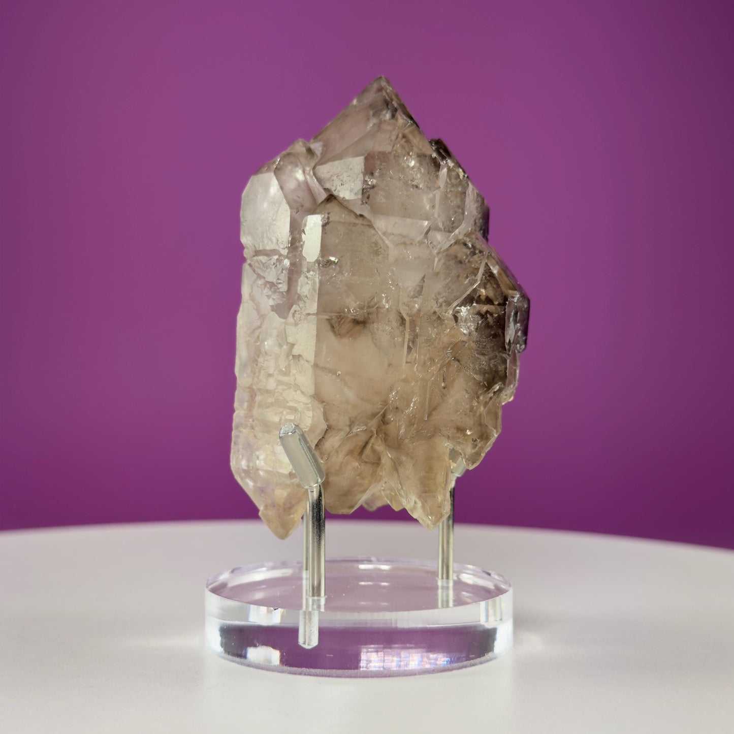 Smoky Quartz Elestial Specimen (Includes Silver Metal/Acrylic Stand)