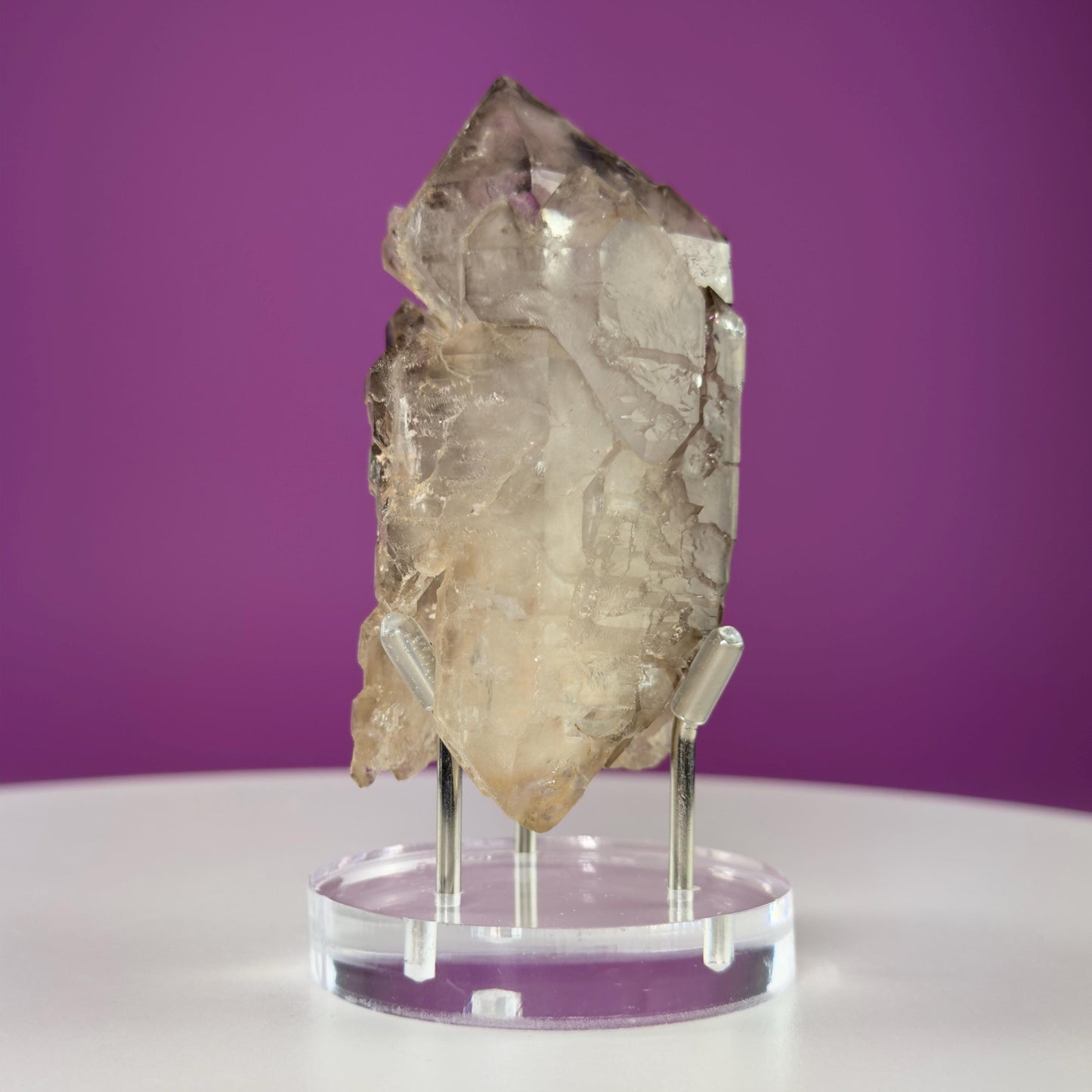 Smoky Quartz Elestial Specimen (Includes Silver Metal/Acrylic Stand)