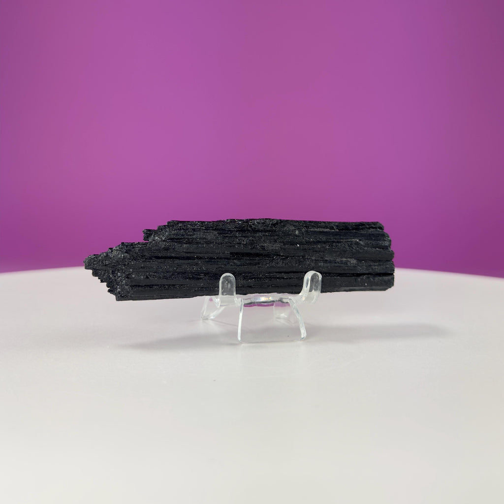 Black Tourmaline Specimen | Raw Protection Crystal for Energy Clearing (Includes Acrylic Stand)