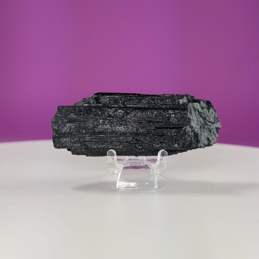 Black Tourmaline Specimen | Raw Protection Crystal for Energy Clearing (Includes Acrylic Stand)
