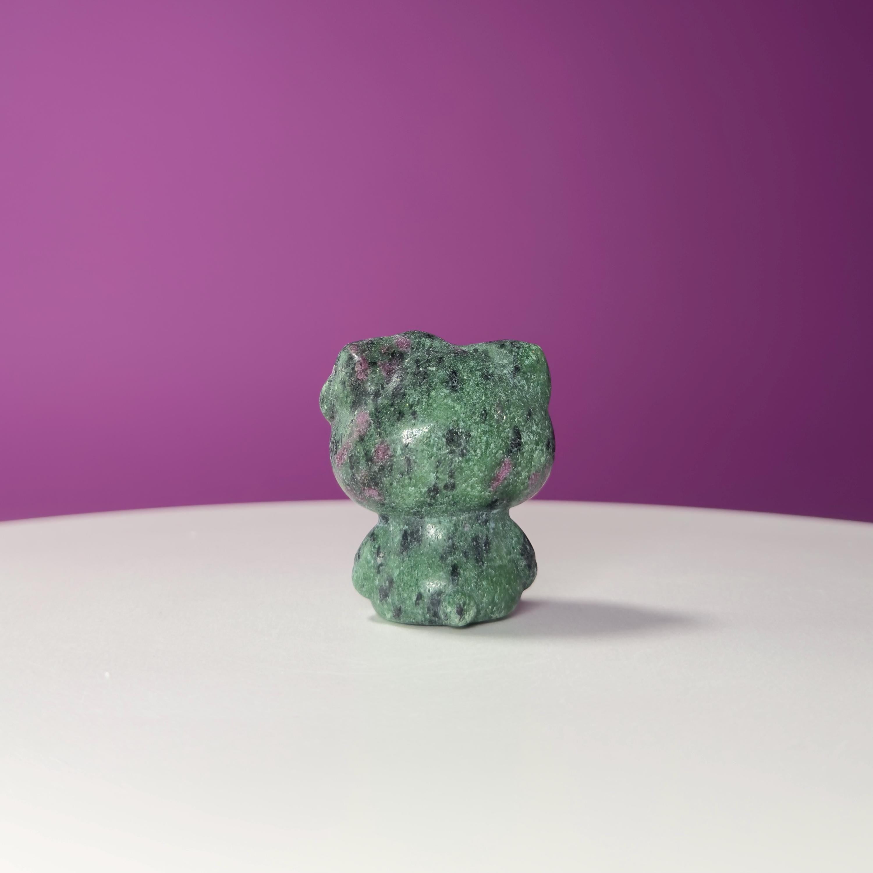 Ruby Zoisite Hello Kitty Carving, UV Reactive, Crystal Animal Figurine