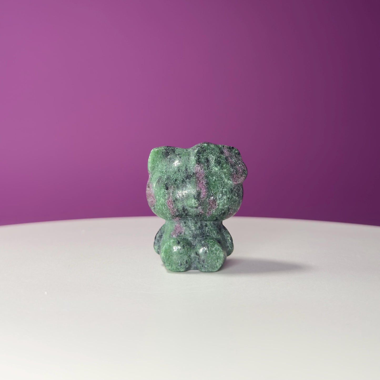 Ruby Zoisite Hello Kitty Carving, UV Reactive, Crystal Animal Figurine