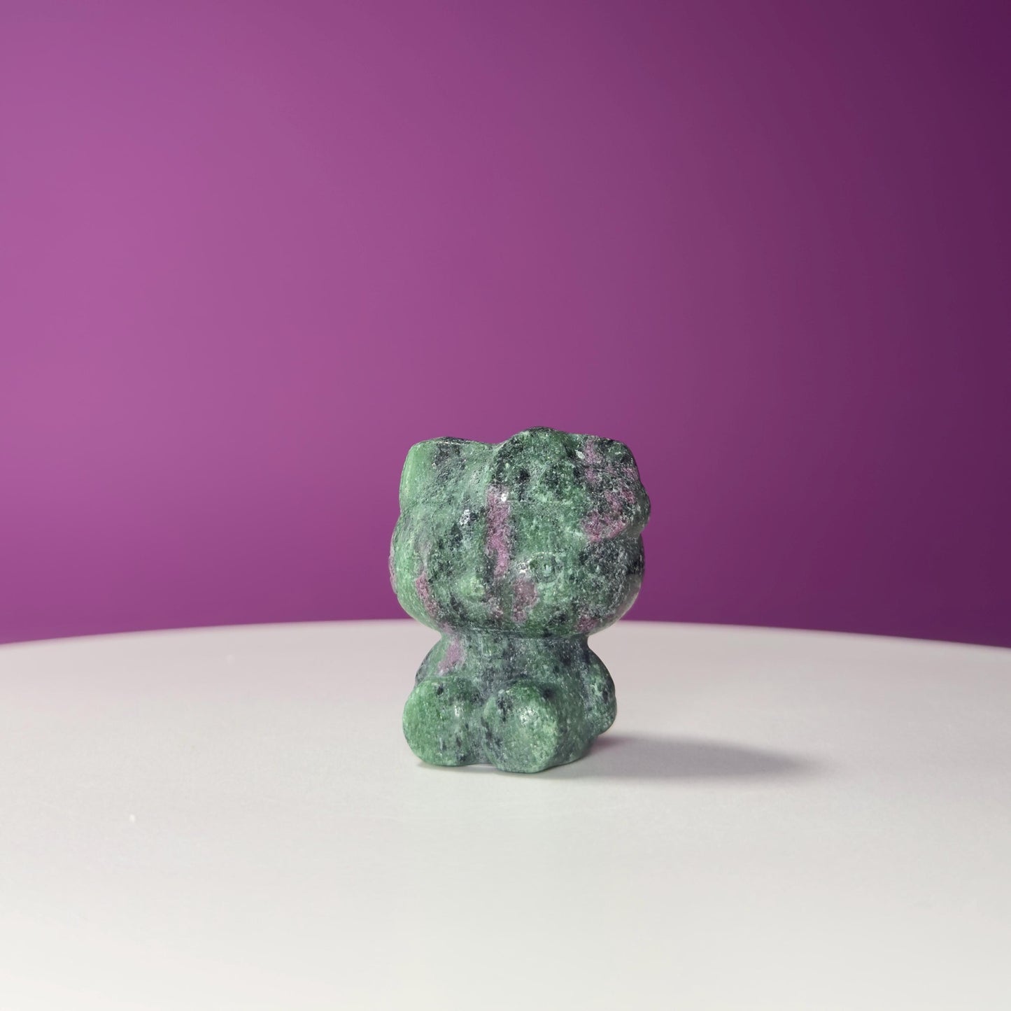 Ruby Zoisite Hello Kitty Carving, UV Reactive, Crystal Animal Figurine