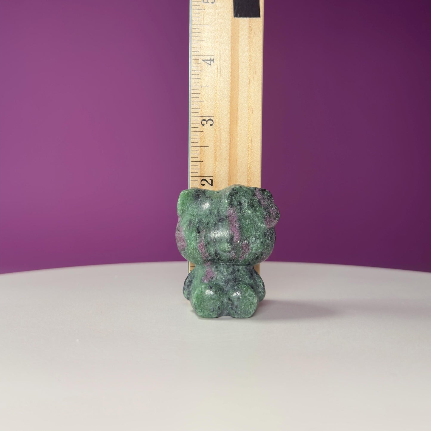 Ruby Zoisite Hello Kitty Carving, UV Reactive, Crystal Animal Figurine