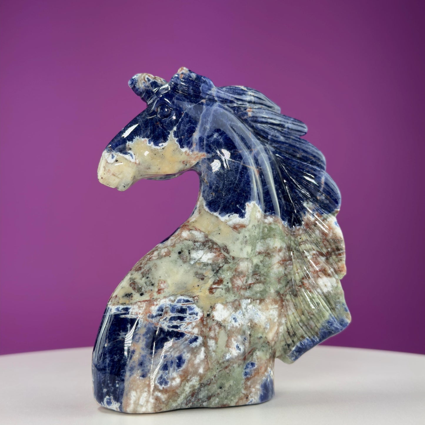 Sodalite Unicorn Carving, Crystal Animal Carving, Calming and Insight Stone