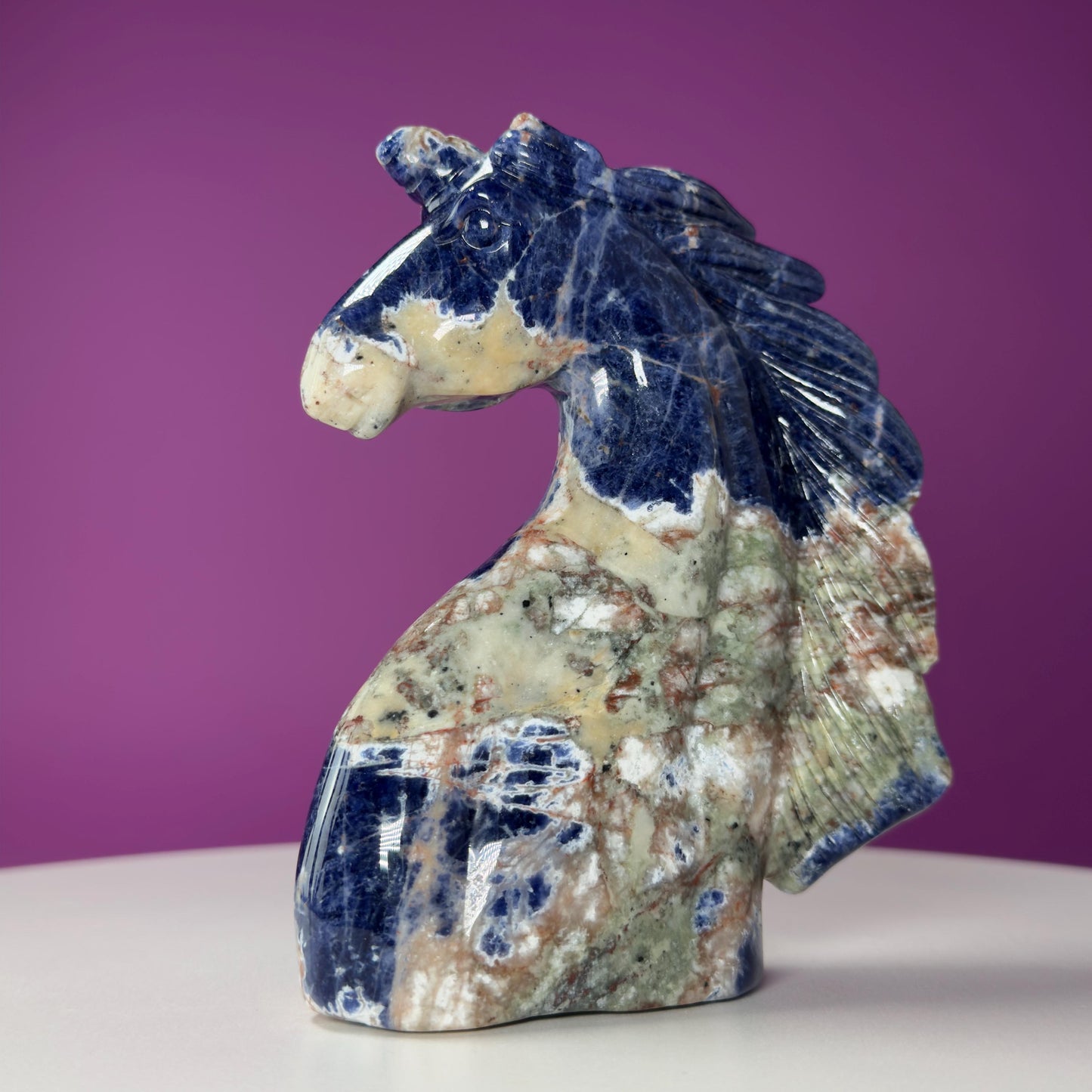Sodalite Unicorn Carving, Crystal Animal Carving, Calming and Insight Stone