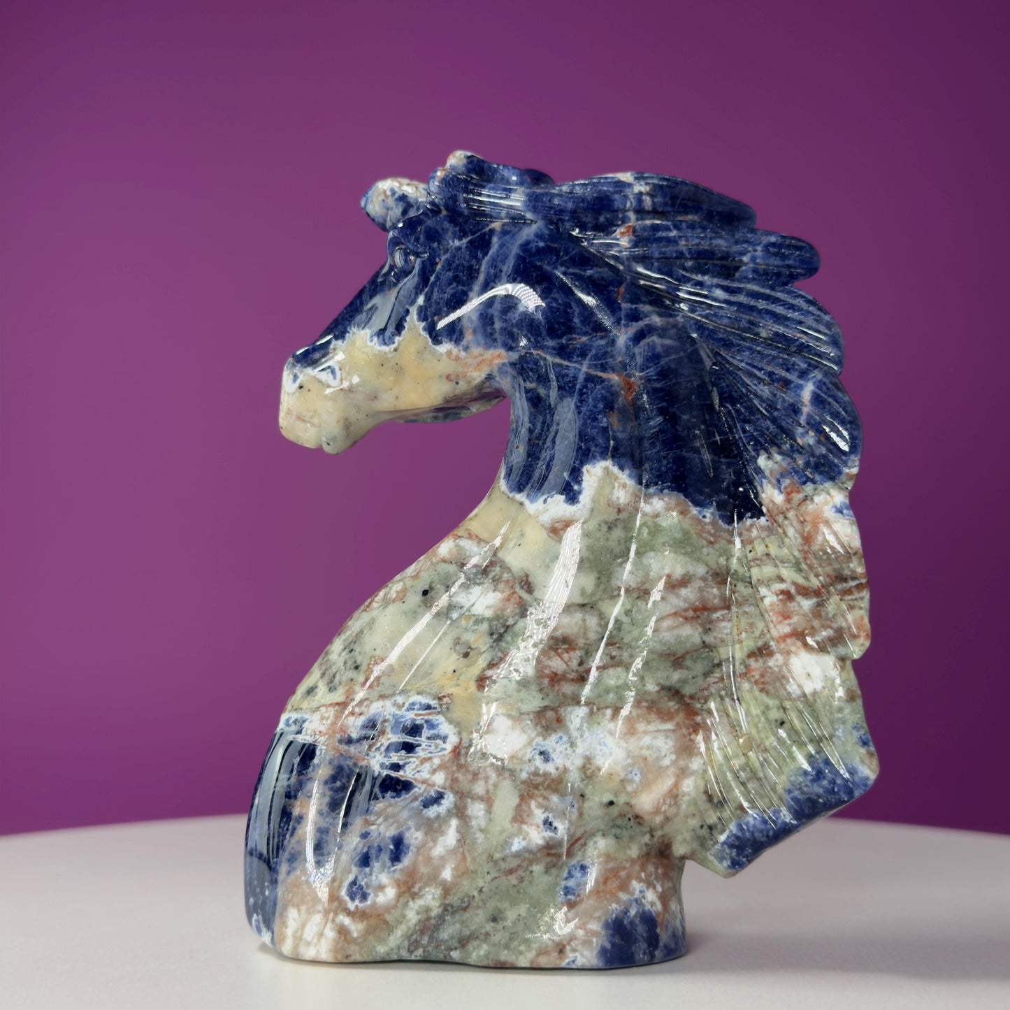 Sodalite Unicorn Carving, Crystal Animal Carving, Calming and Insight Stone