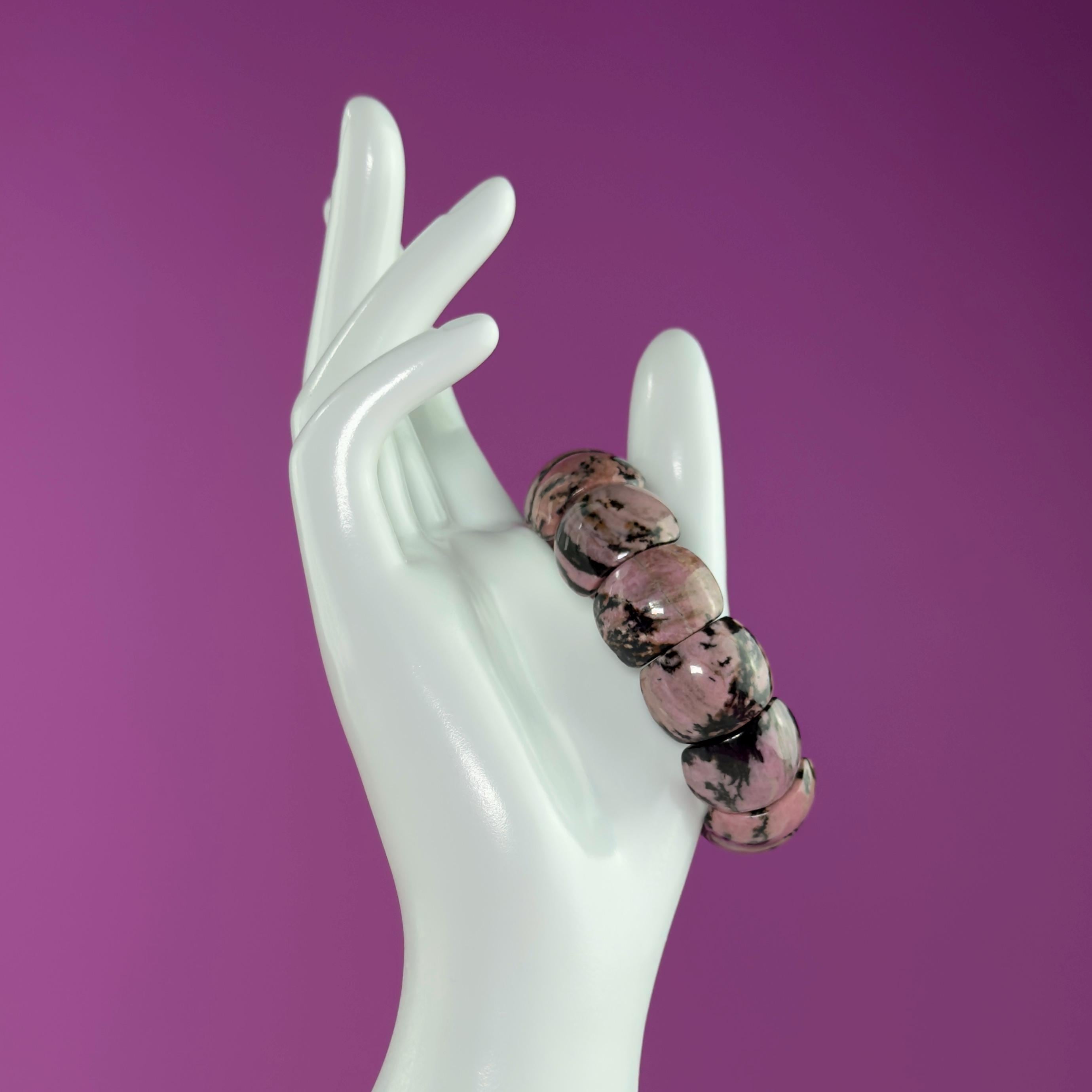 Rhodonite Bangle Bracelet, Pink Health Stone for Love, Balance & Emotional Support