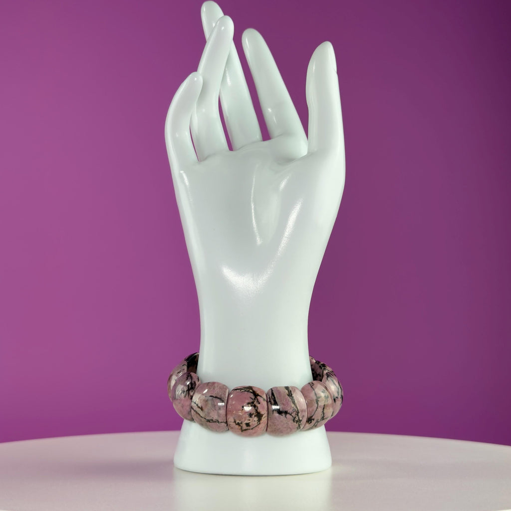 Rhodonite Bangle Bracelet, Pink Health Stone for Love, Balance & Emotional Support