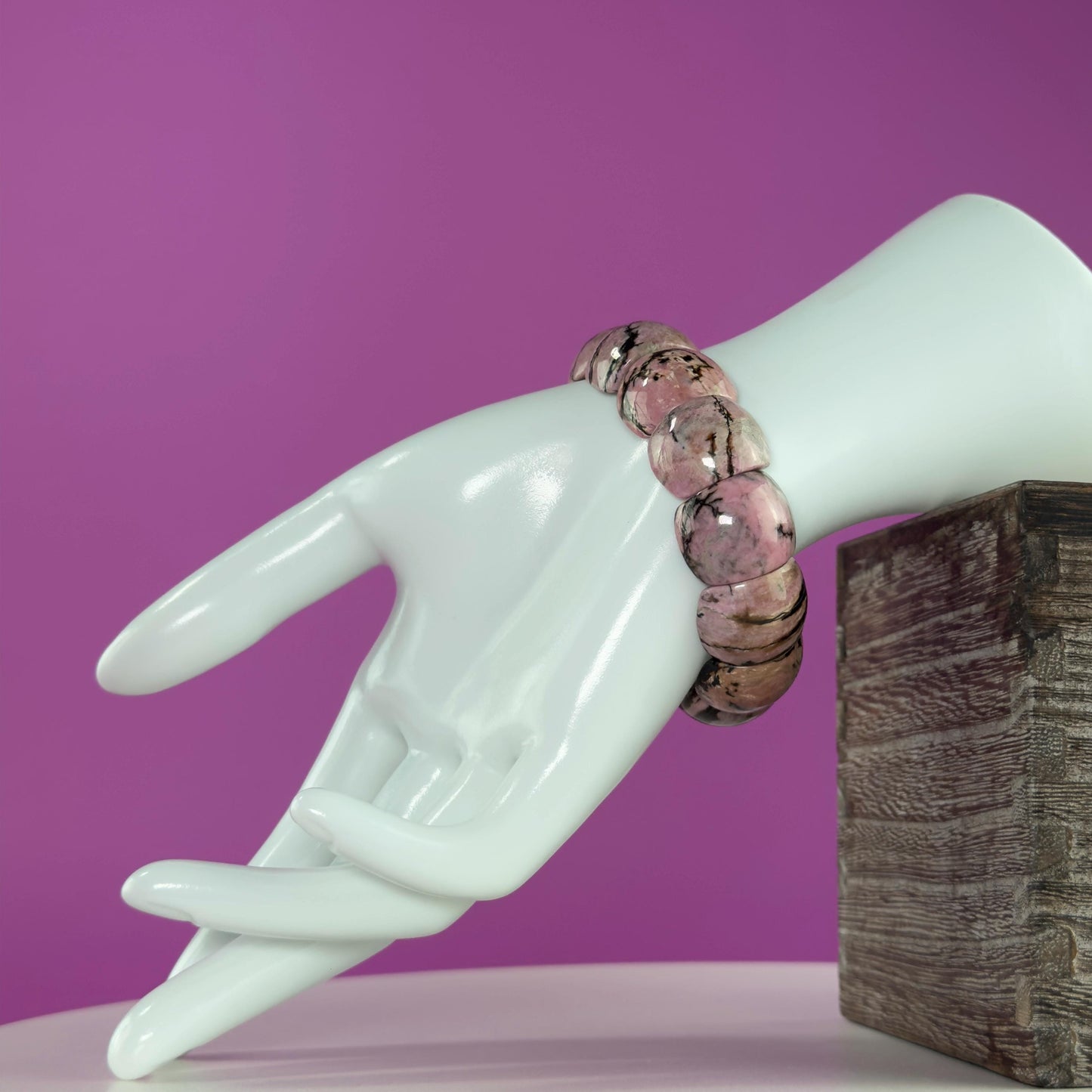 Rhodonite Bangle Bracelet, Pink Health Stone for Love, Balance & Emotional Support