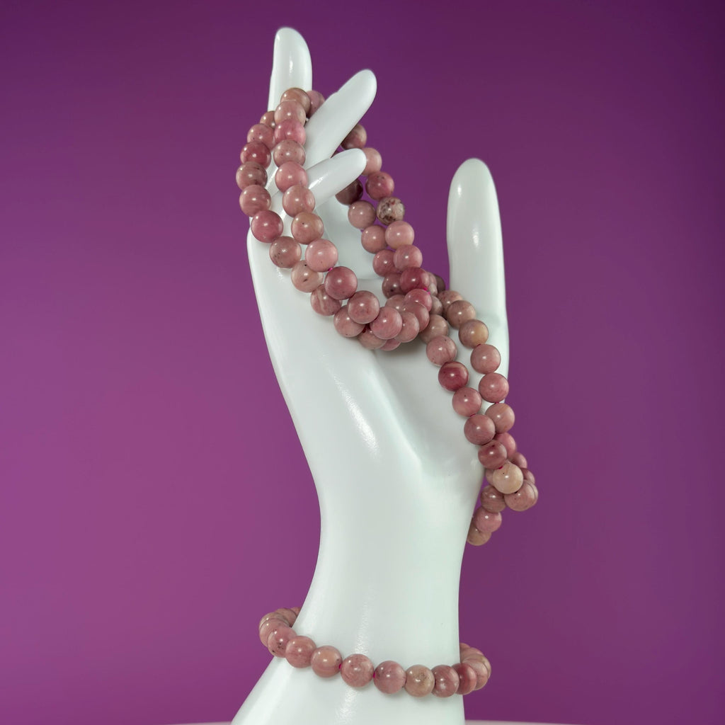 Thulite Beaded Bracelet 8mm Natural Pink Stone Crystal Jewelry 20g