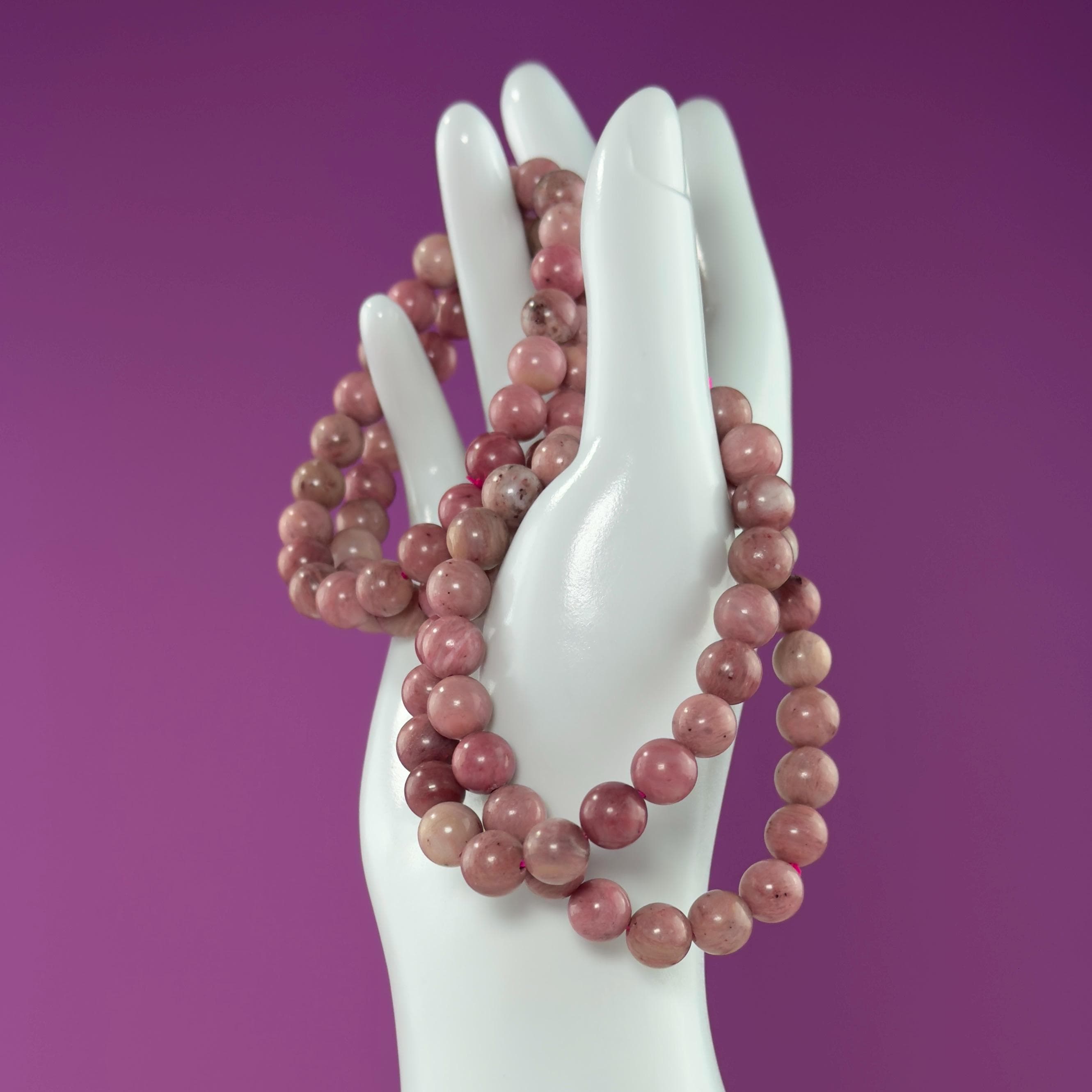 Thulite Beaded Bracelet 8mm Natural Pink Stone Crystal Jewelry 20g