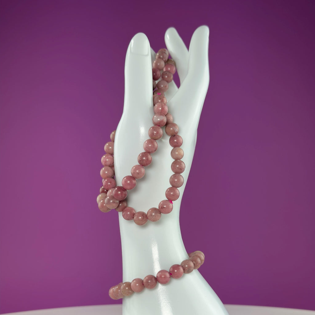 Thulite Beaded Bracelet 8mm Natural Pink Stone Crystal Jewelry 20g