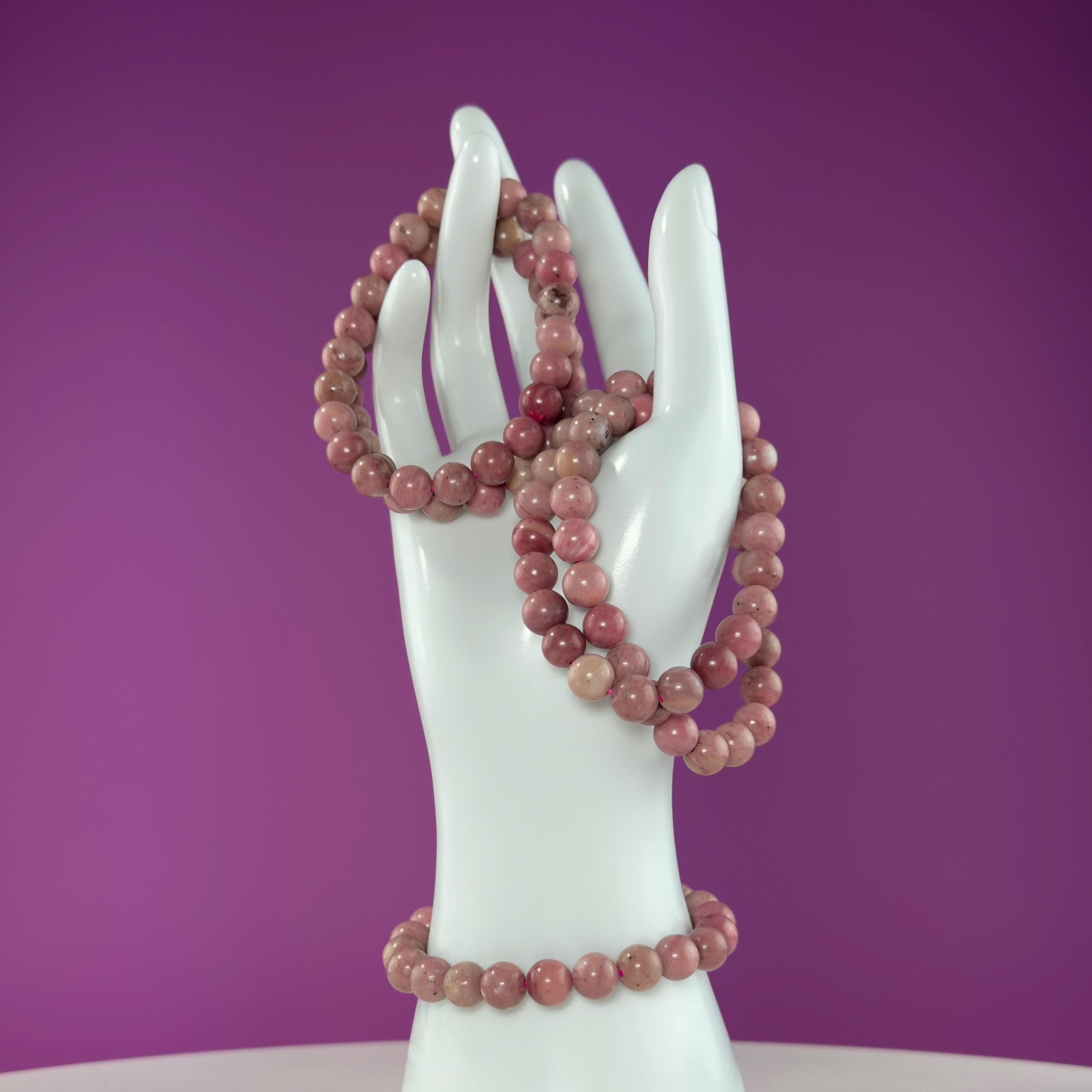 Thulite Beaded Bracelet 8mm Natural Pink Stone Crystal Jewelry 20g