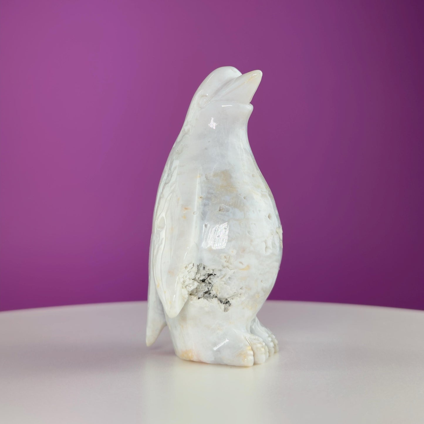 Light Ocean Jasper Penguin Carving, Crystal Animal Carving, Druzy Pocket