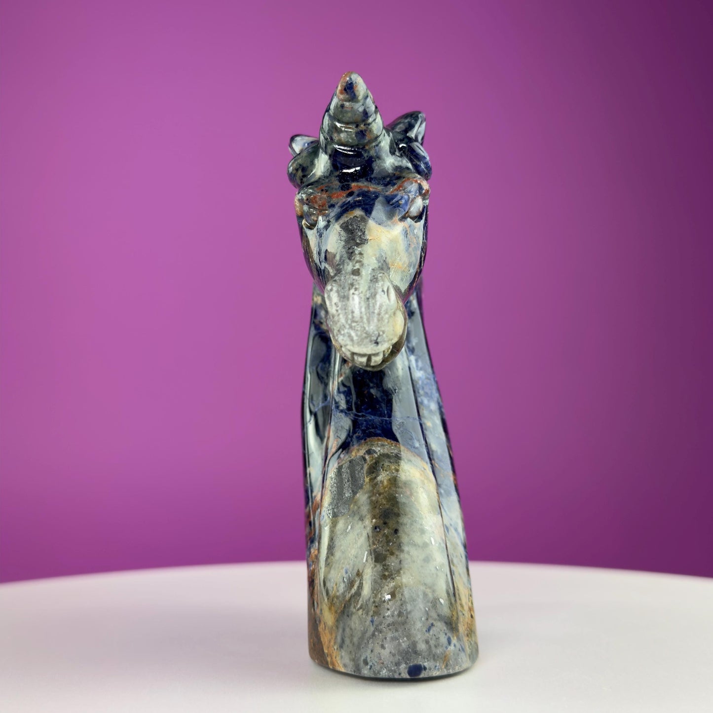 Sodalite Unicorn Carving, Crystal Animal Carving, Calming and Insight Stone