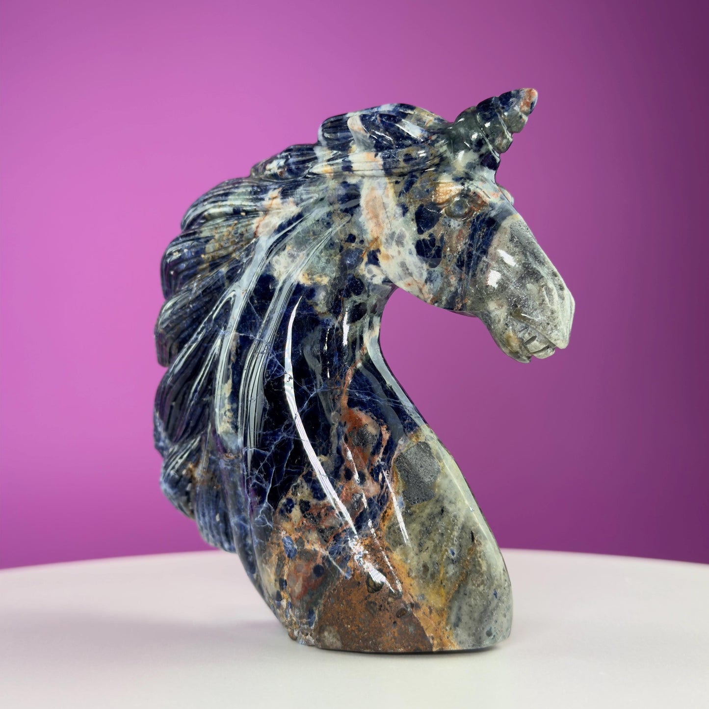 Sodalite Unicorn Carving, Crystal Animal Carving, Calming and Insight Stone