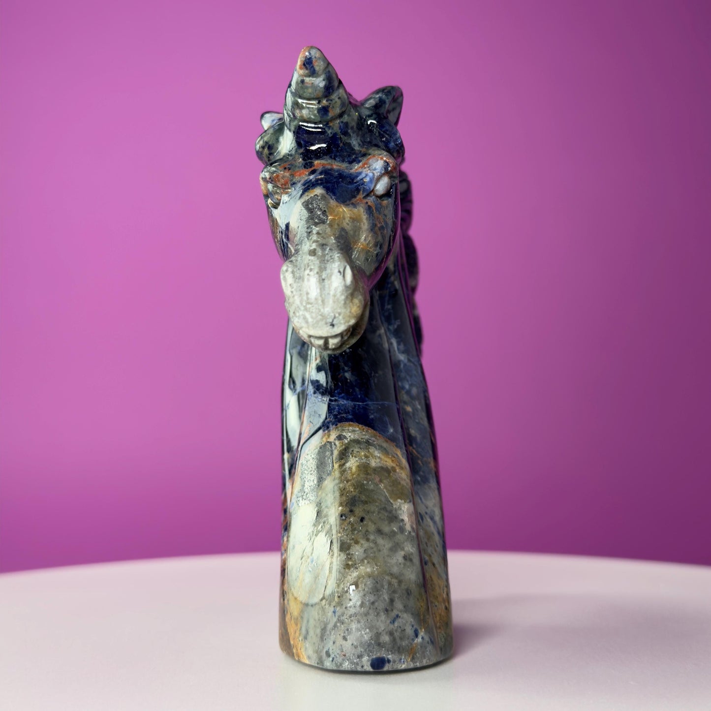 Sodalite Unicorn Carving, Crystal Animal Carving, Calming and Insight Stone