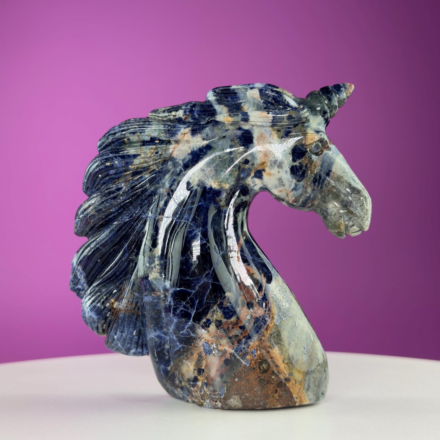 Sodalite Unicorn Carving, Crystal Animal Carving, Calming and Insight Stone