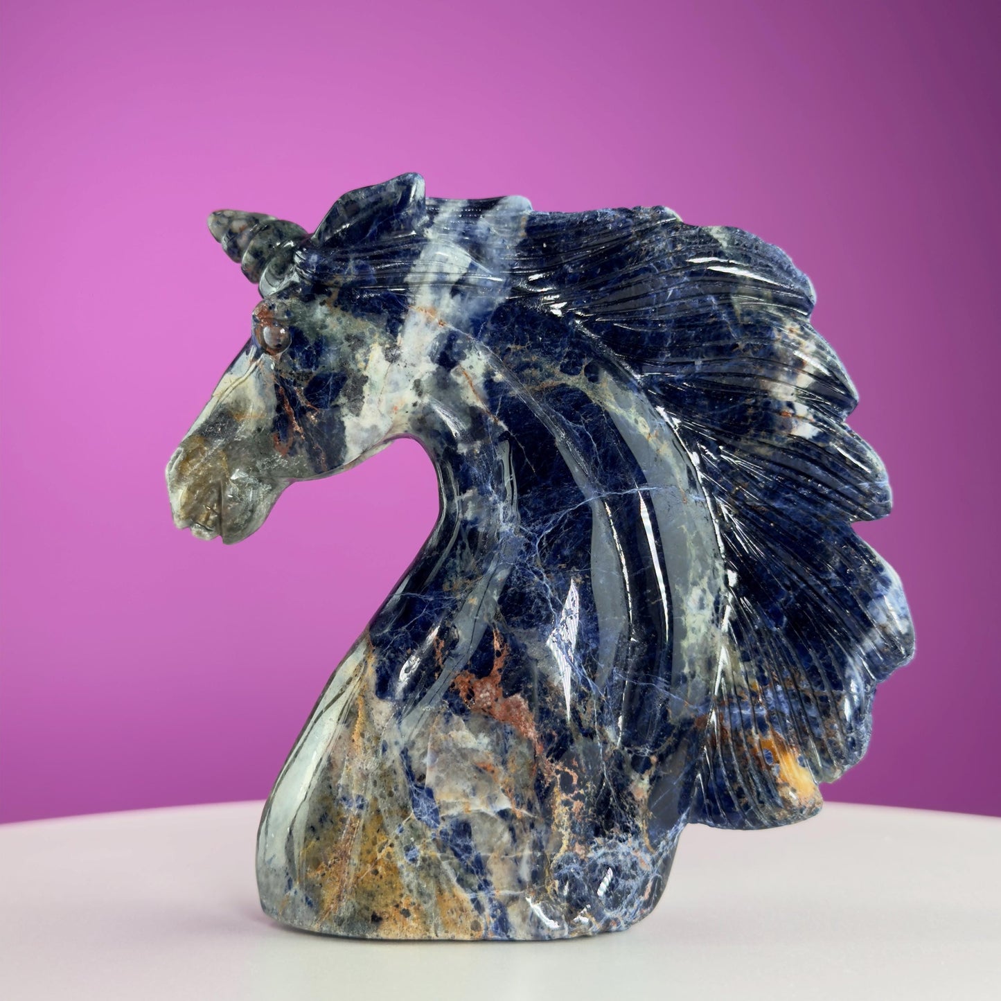 Sodalite Unicorn Carving, Crystal Animal Carving, Calming and Insight Stone