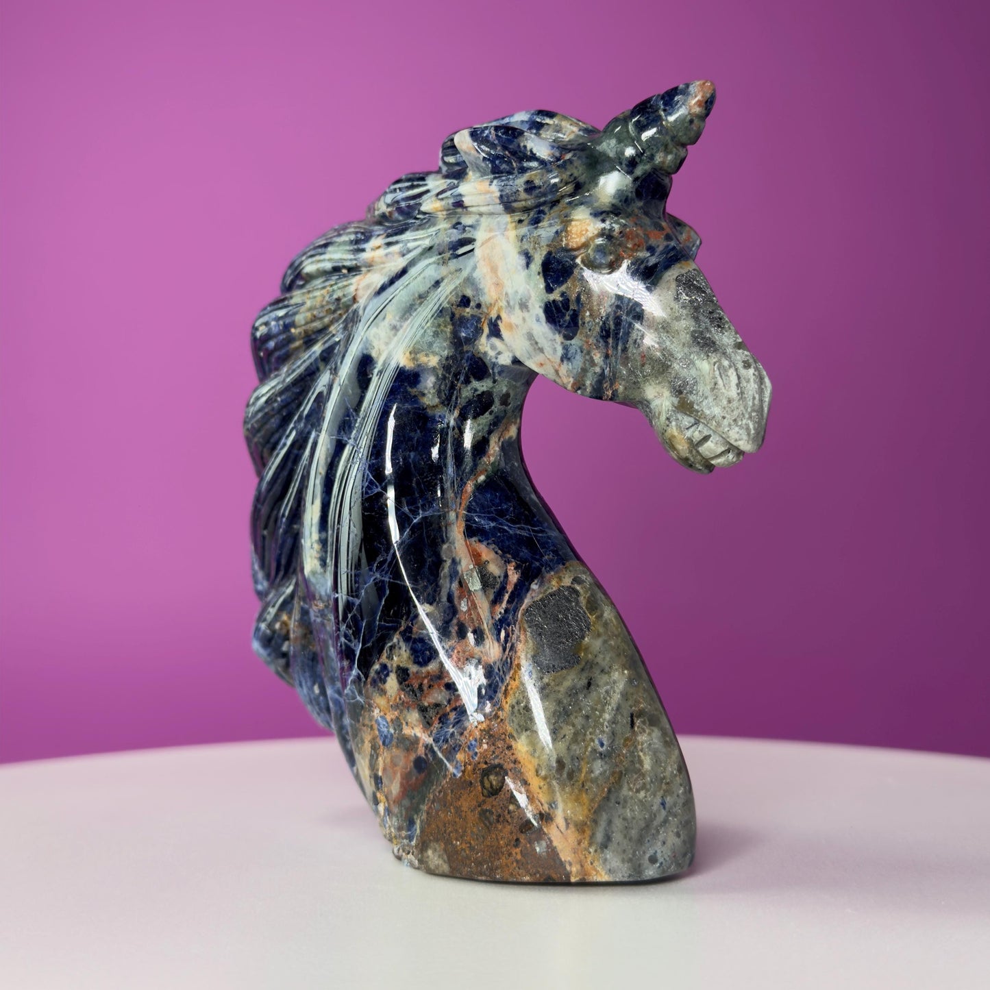Sodalite Unicorn Carving, Crystal Animal Carving, Calming and Insight Stone