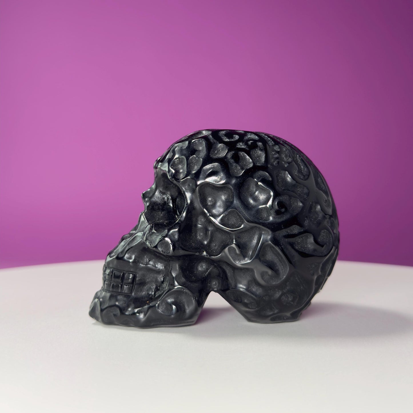 Black Obsidian Carved Skull, Protective Crystal Carving, Grounding Stone Decor