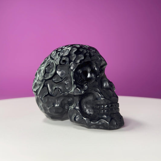 Black Obsidian Carved Skull, Protective Crystal Carving, Grounding Stone Decor