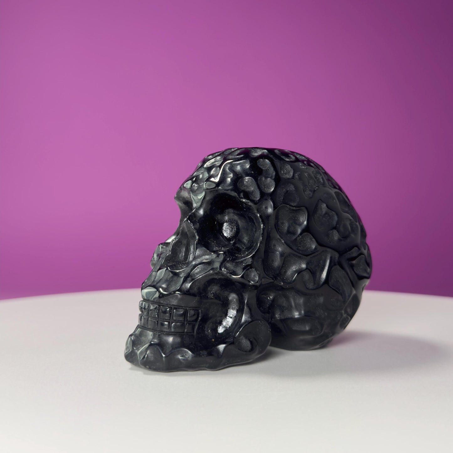 Black Obsidian Carved Skull, Protective Crystal Carving, Grounding Stone Decor