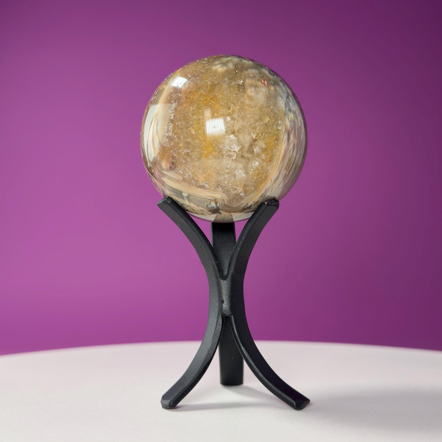 Sagenite Agate Sphere (Brazil) (Includes Black Metal Stand)