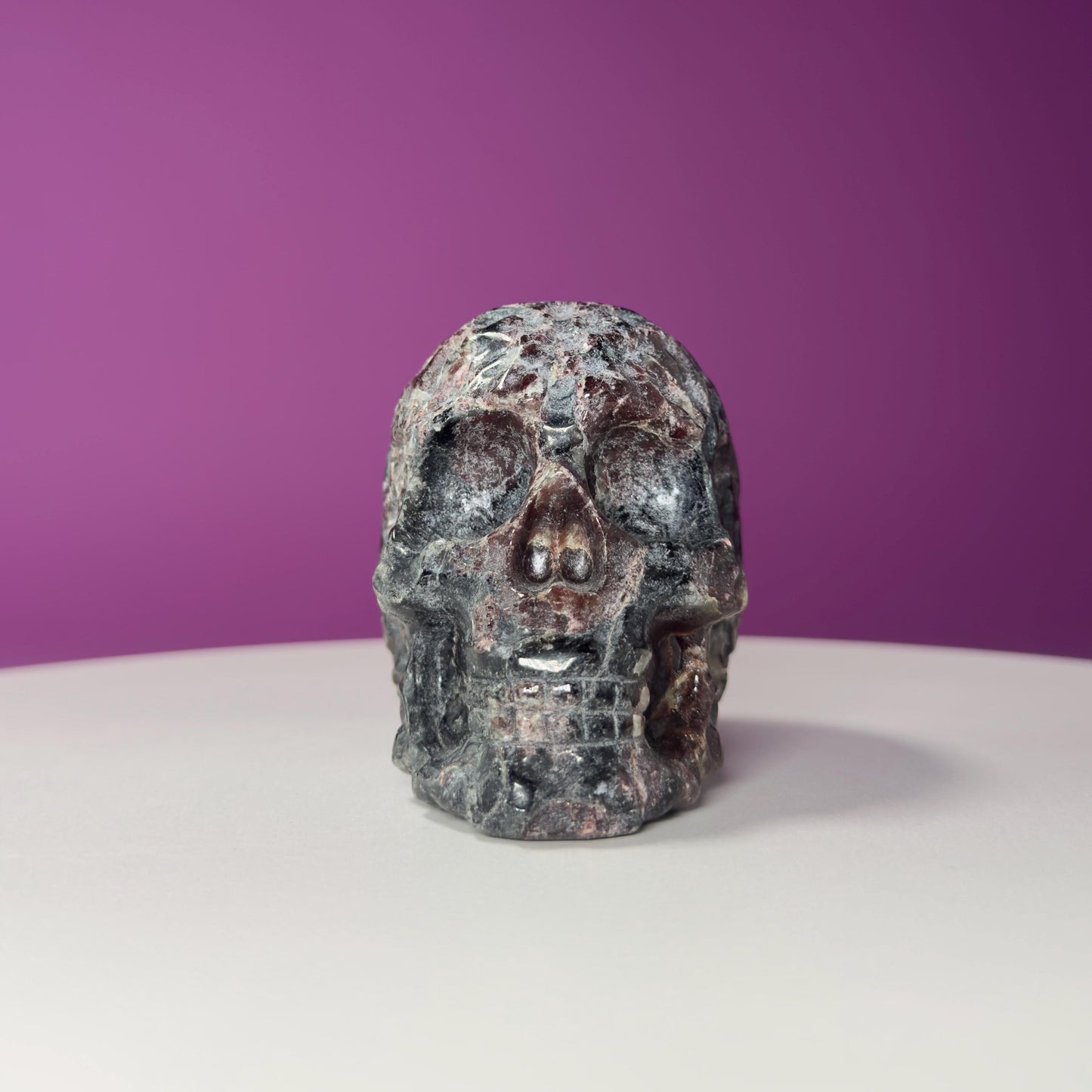 Garnet and Black Tourmaline Carved Skull, Protective Crystal Gift, Metaphysical Decor