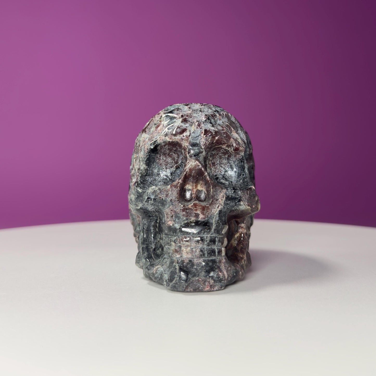 Garnet and Black Tourmaline Carved Skull, Protective Crystal Gift, Metaphysical Decor