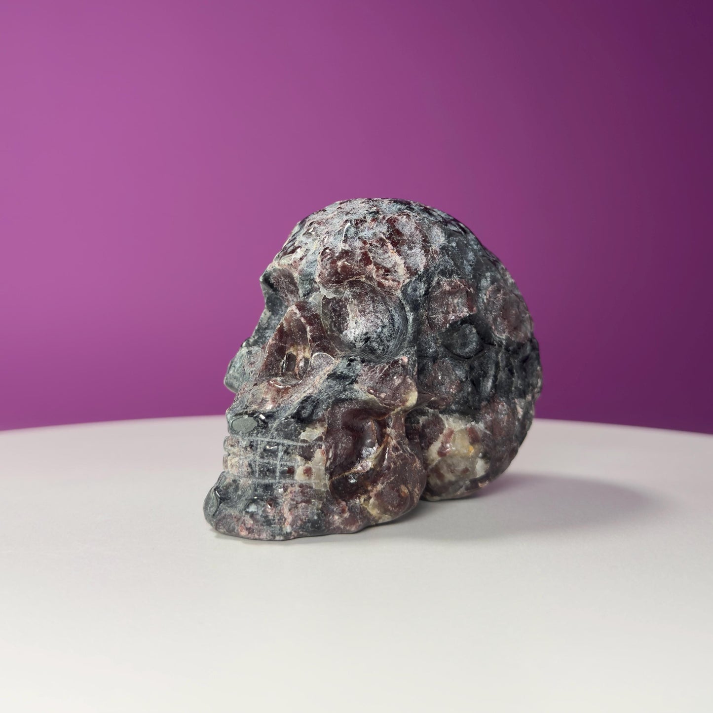 Garnet and Black Tourmaline Carved Skull, Protective Crystal Gift, Metaphysical Decor