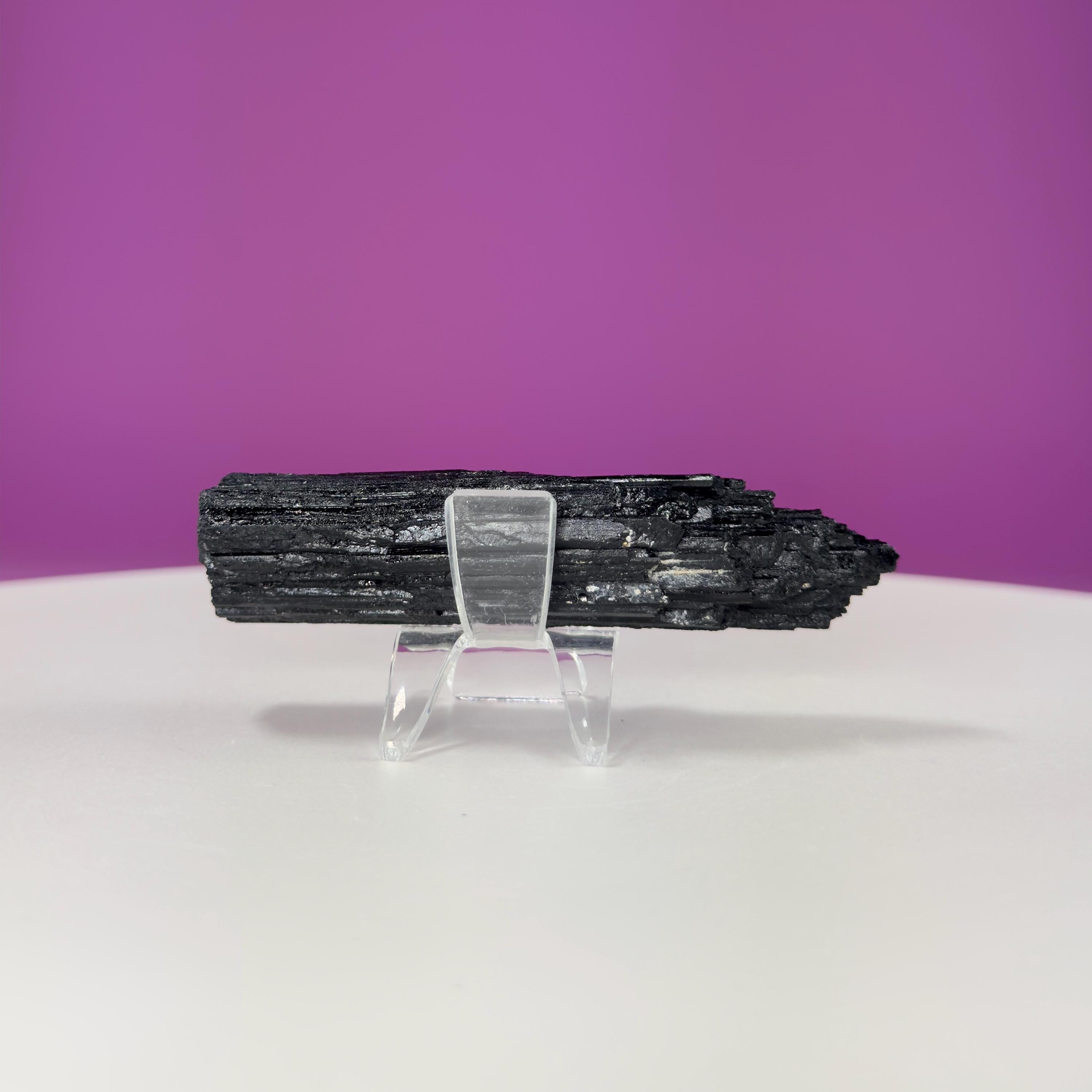 Black Tourmaline Specimen | Raw Protection Crystal for Energy Clearing (Includes Acrylic Stand)