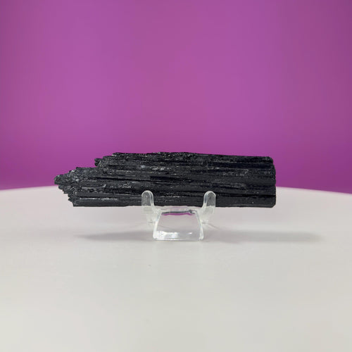 Black Tourmaline Specimen | Raw Protection Crystal for Energy Clearing (Includes Acrylic Stand)