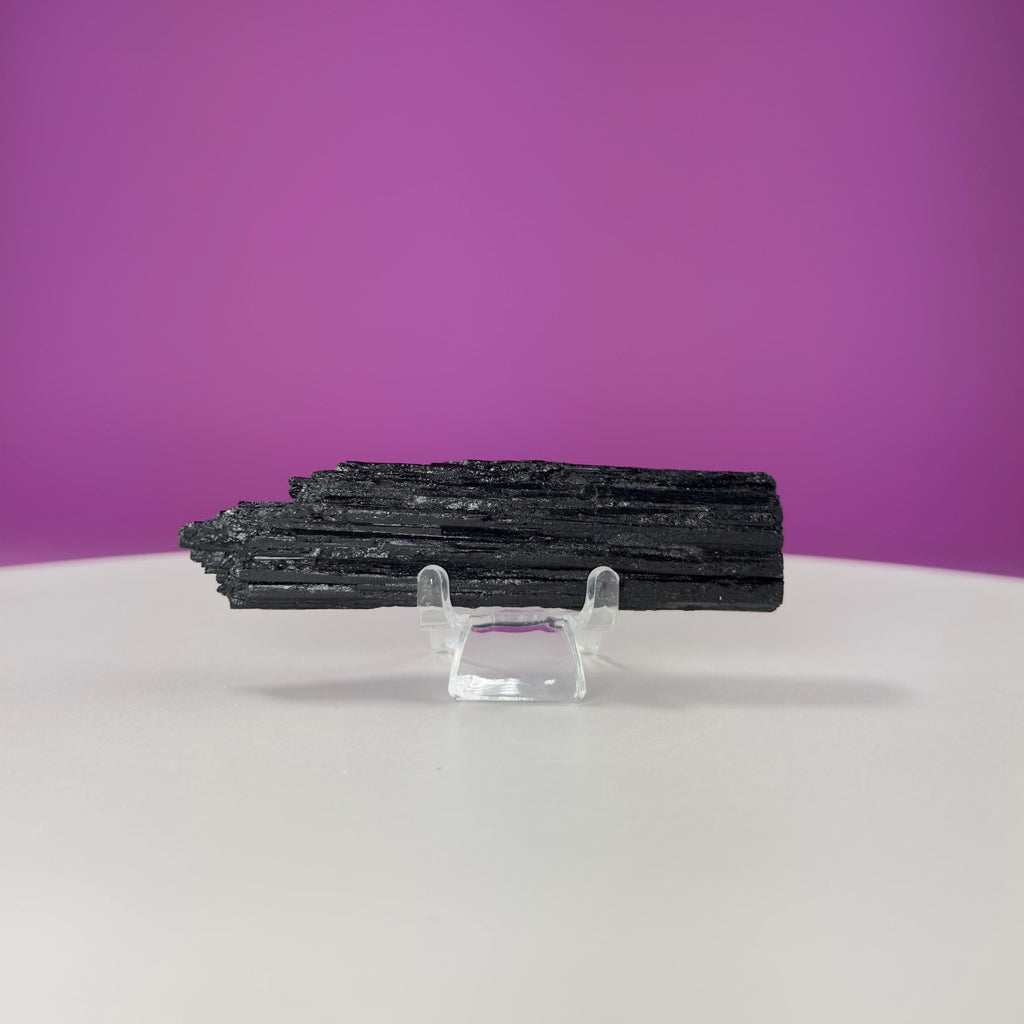 Black Tourmaline Specimen | Raw Protection Crystal for Energy Clearing (Includes Acrylic Stand)