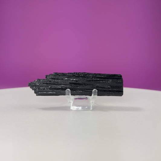 Black Tourmaline Specimen | Raw Protection Crystal for Energy Clearing (Includes Acrylic Stand)