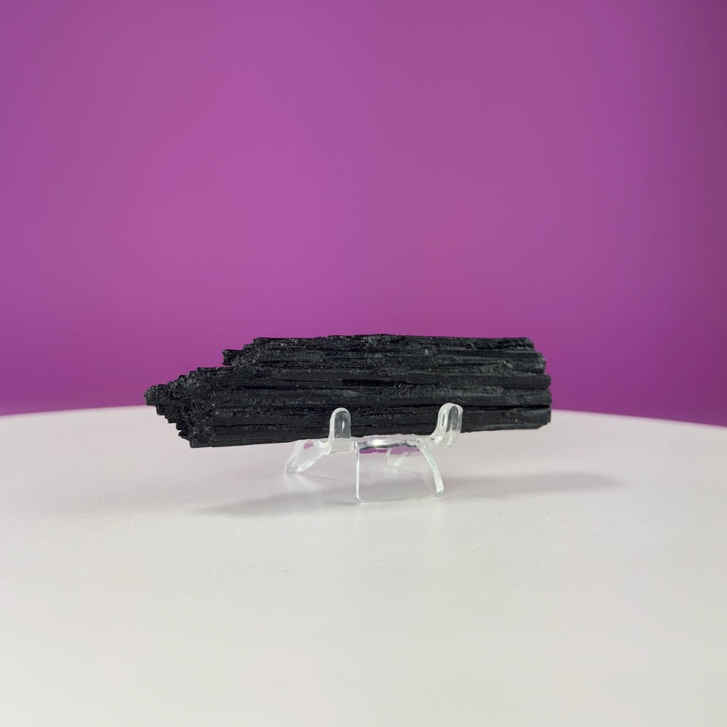 Black Tourmaline Specimen | Raw Protection Crystal for Energy Clearing (Includes Acrylic Stand)