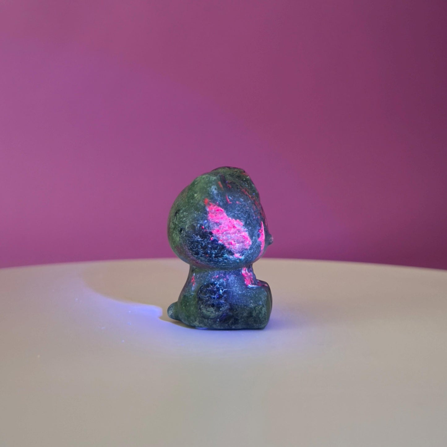 Ruby Zoisite Hello Kitty Carving, UV Reactive, Crystal Animal Figurine