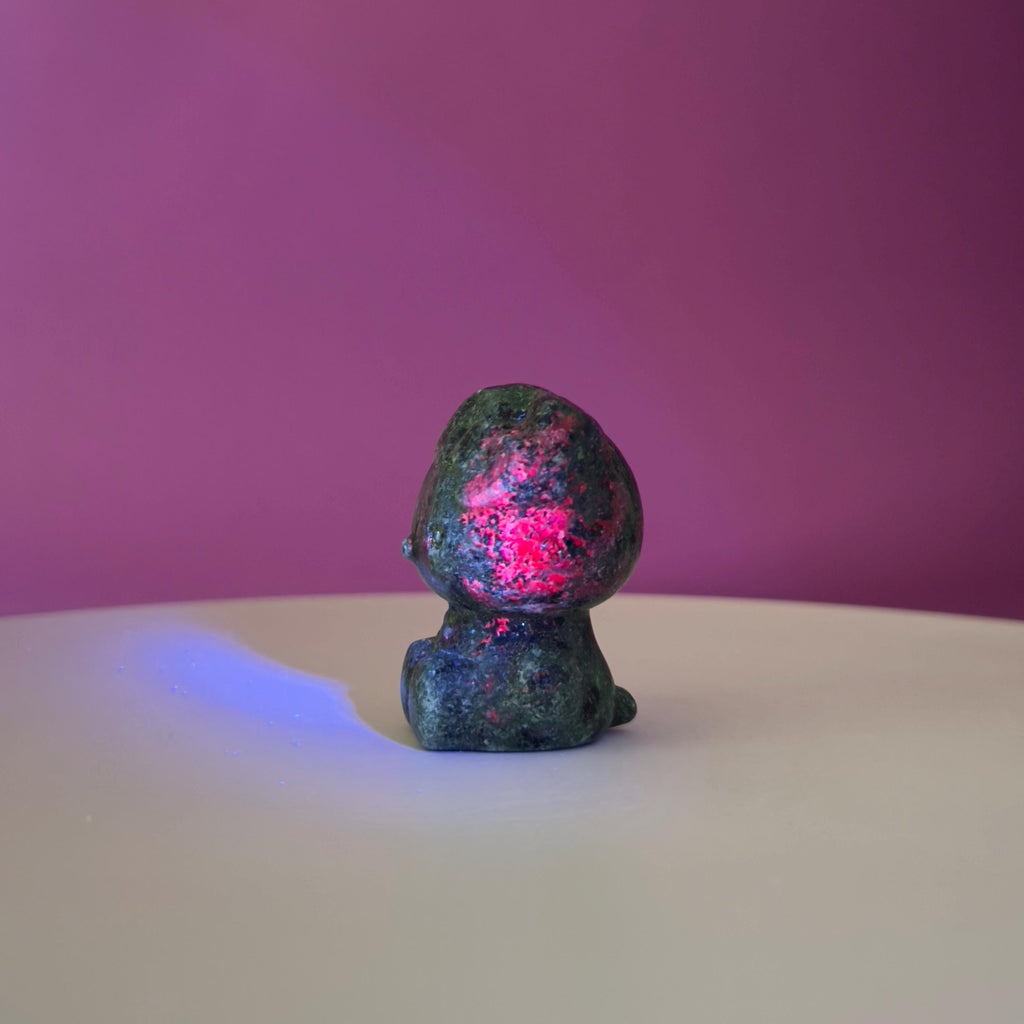 Ruby Zoisite Hello Kitty Carving, UV Reactive, Crystal Animal Figurine