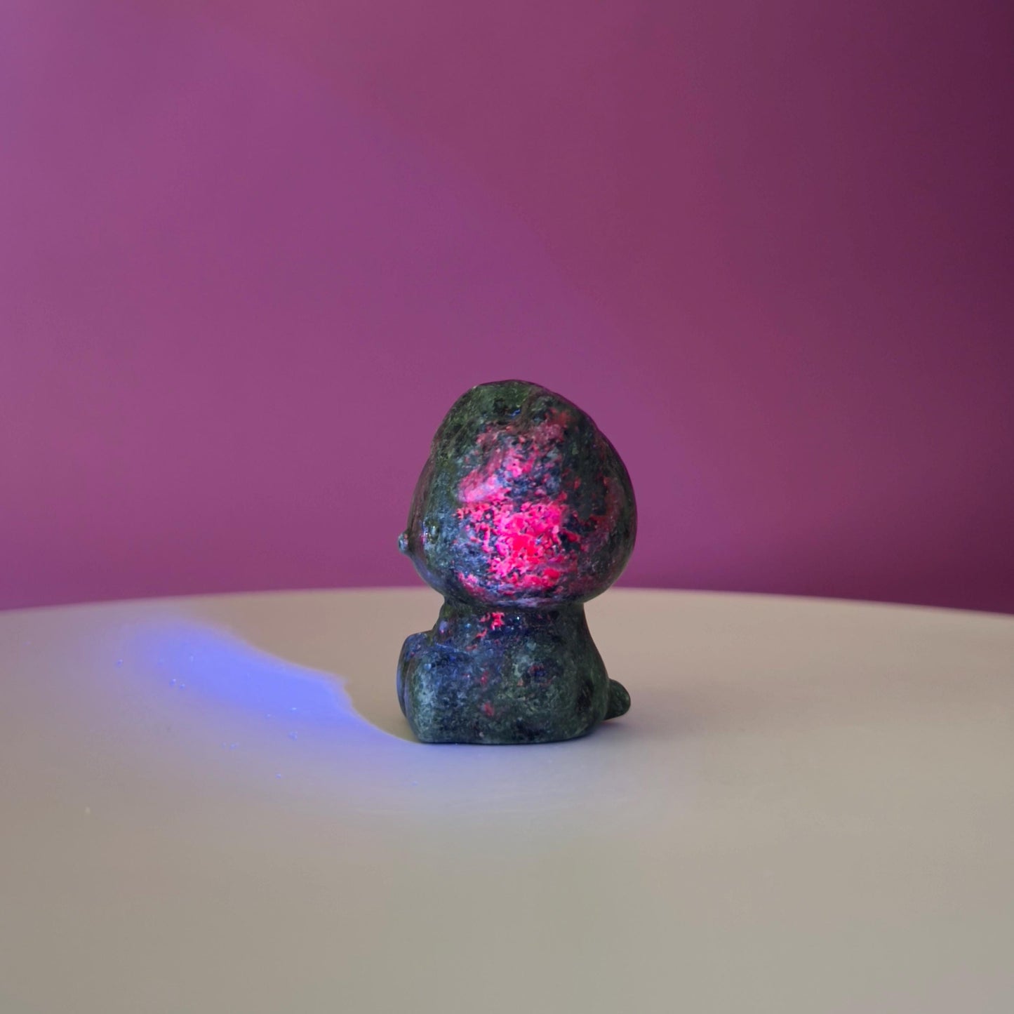 Ruby Zoisite Hello Kitty Carving, UV Reactive, Crystal Animal Figurine