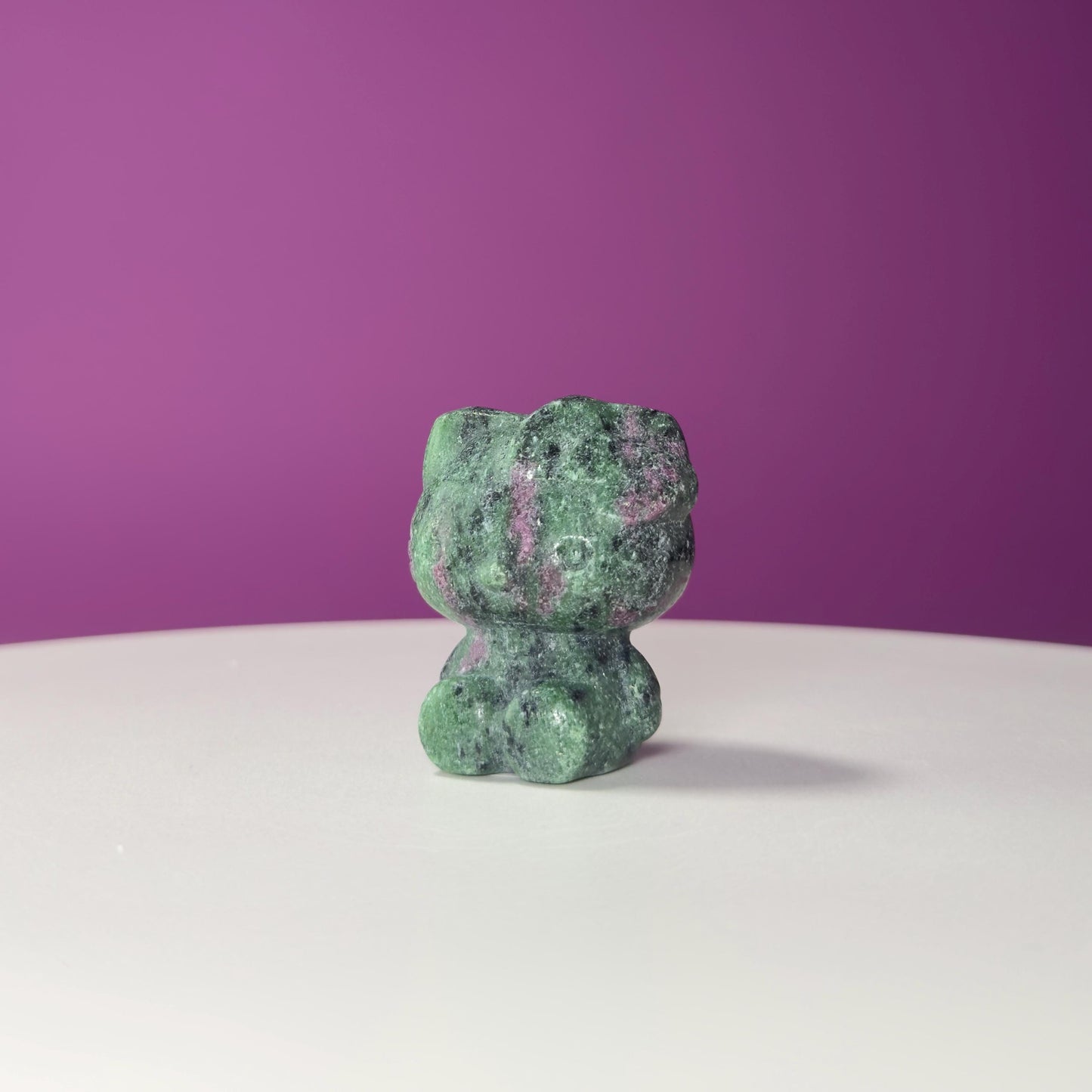 Ruby Zoisite Hello Kitty Carving, UV Reactive, Crystal Animal Figurine