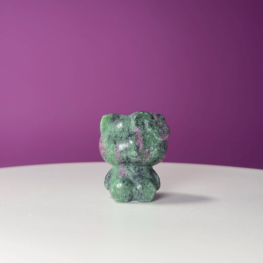 Ruby Zoisite Hello Kitty Carving, UV Reactive, Crystal Animal Figurine