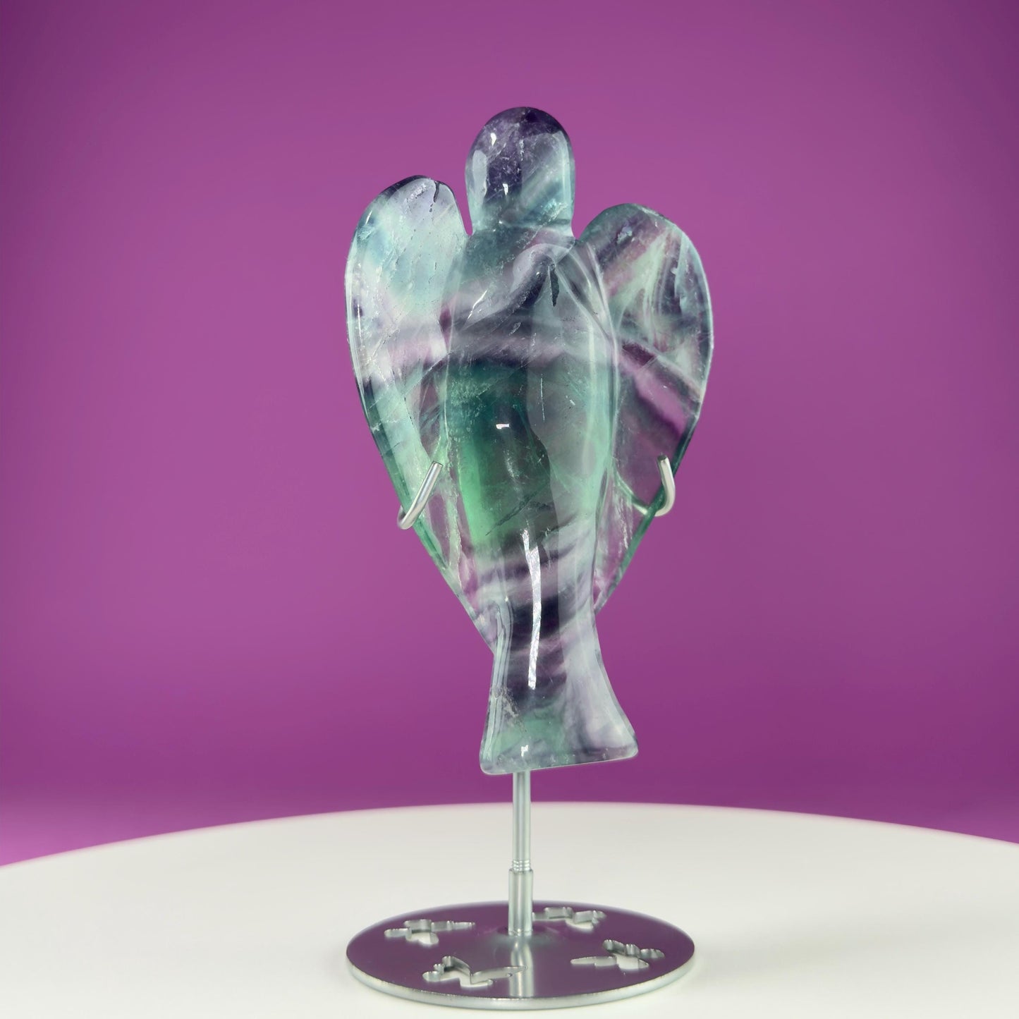 Fluorite Angel Carving (Includes Silver Metal Stand)