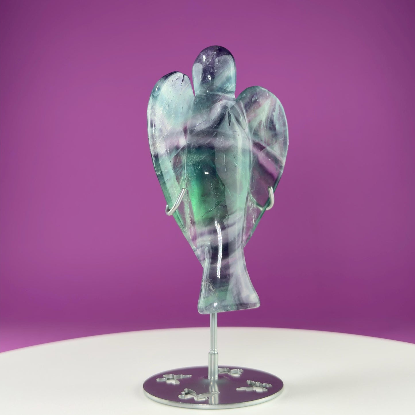 Fluorite Angel Carving (Includes Silver Metal Stand)